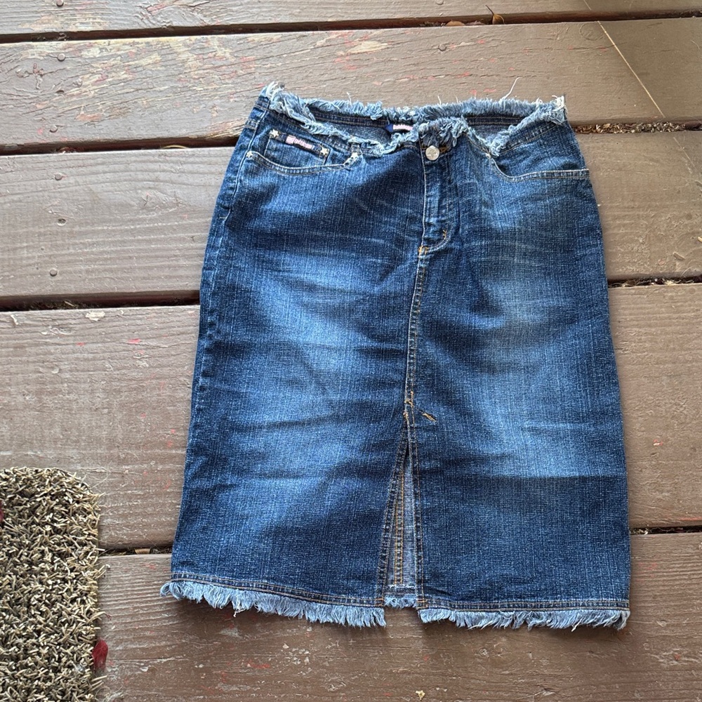 Bubblegum Distressed Denim Pencil Skirt